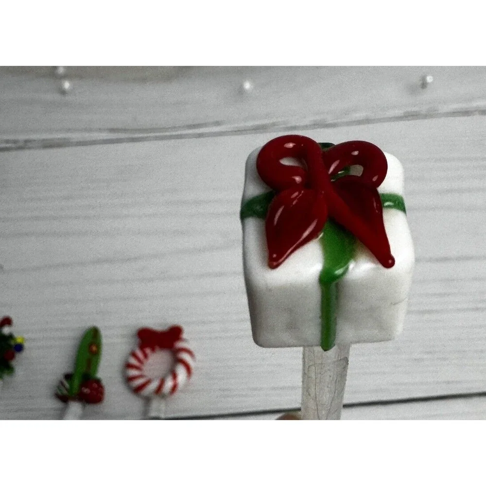 Pier 1 Glass Cocktail Swizzle Sticks Christmas Tree Presents‎ Wreath Surfboard